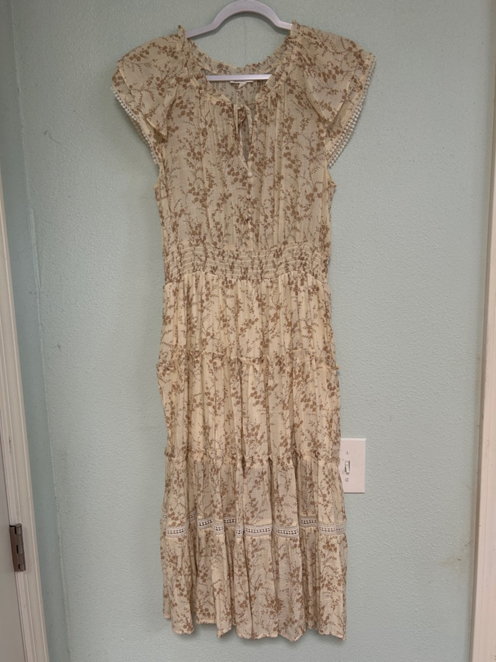 By the River Cream Floral Tiered Midi Dress
